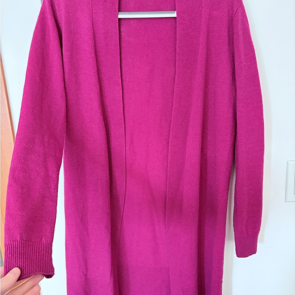 Two Open Front Merino Wool and Cashmere Cardigans (fuschia and teal)